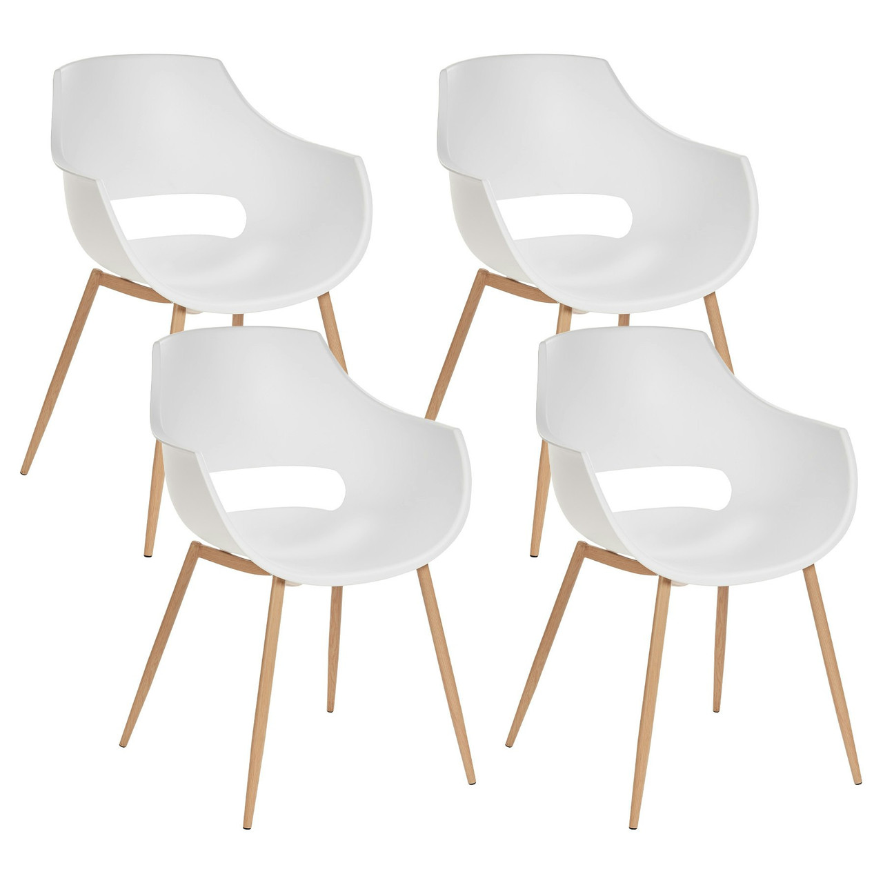 Set of 4 Millers dining chairs in white synthetic material with metal wood-effect legs