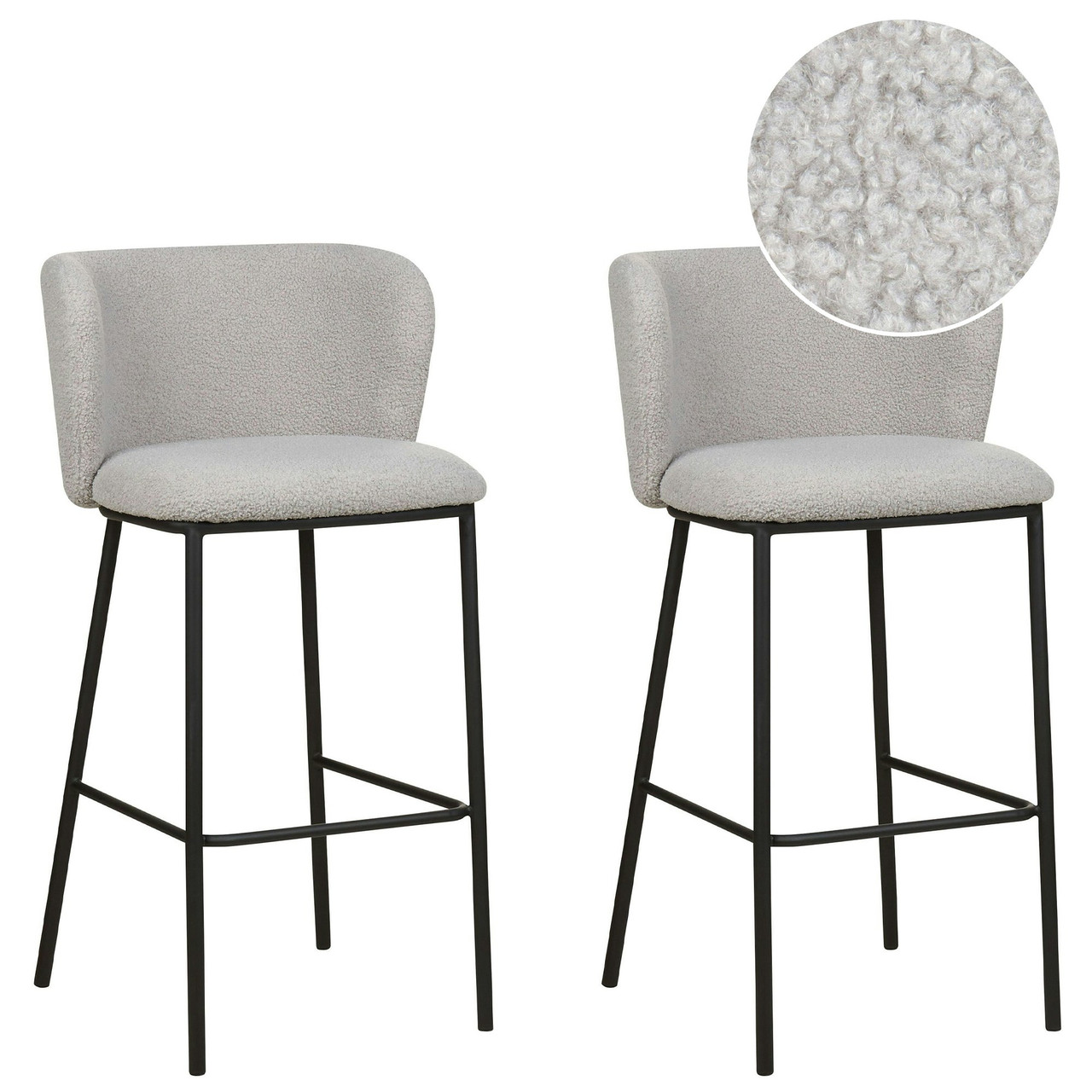 Set of 2 Mina bar stools bouclé grey