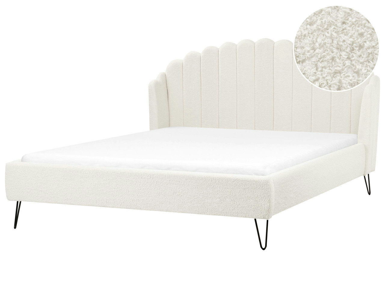 Cama de matrimonio Ambillou bouclé blanco con somier de lamas