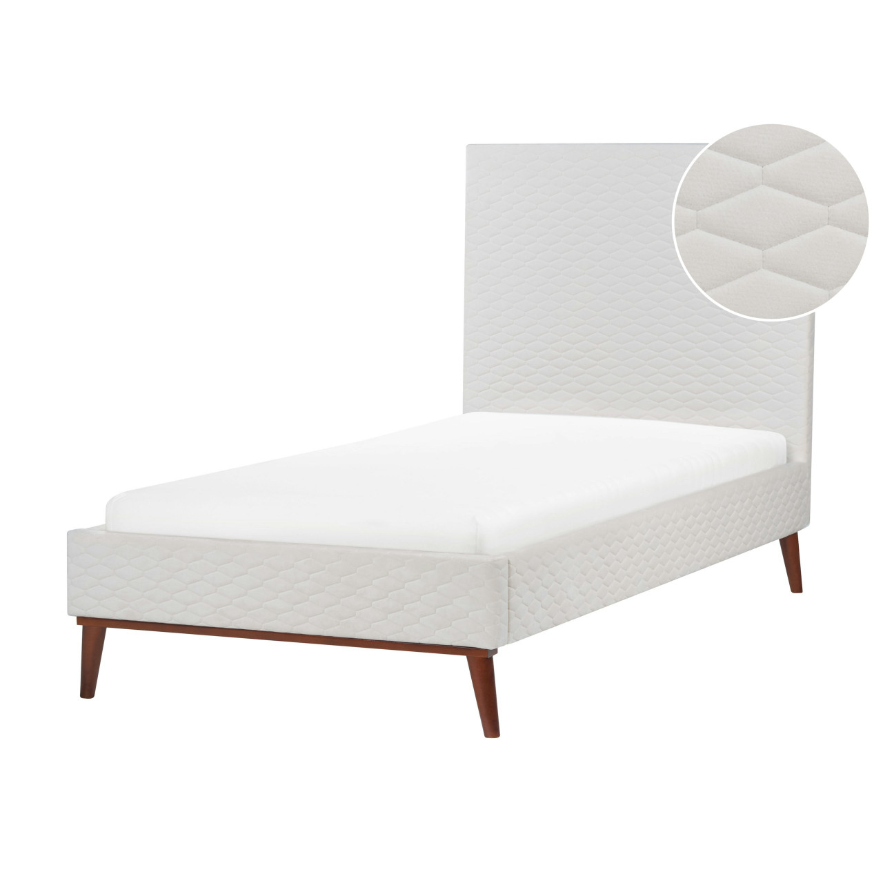 Cama individual Bayonne en terciopelo blanco con estructura de pino