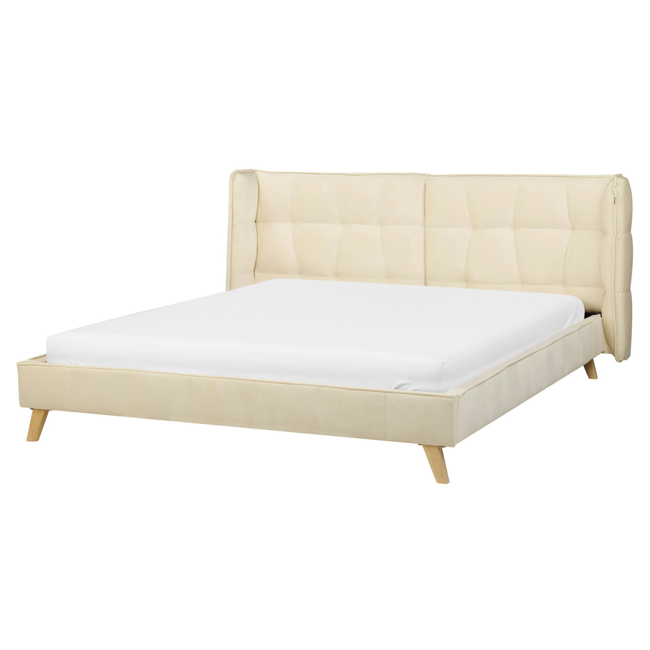 Cama doble Senlis en terciopelo crema
