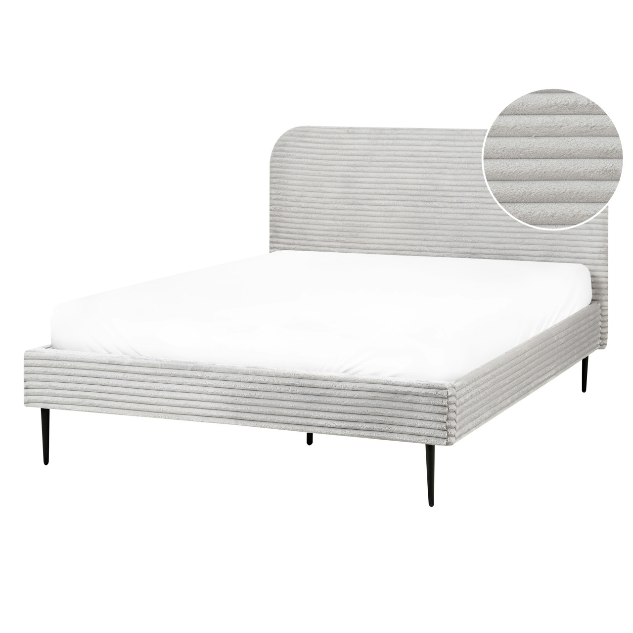 Cama de matrimonio Flayat en bombazina gris con somier de listones