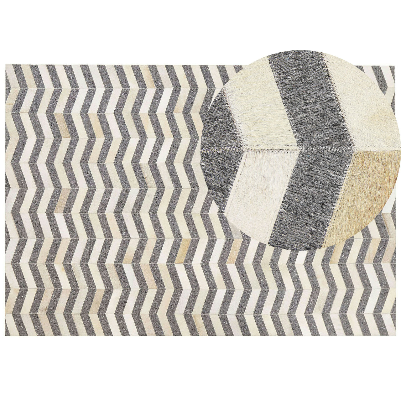Tapete Beliani Baggoze De Jacquard, Pele De Vaca Cinzento 160x230