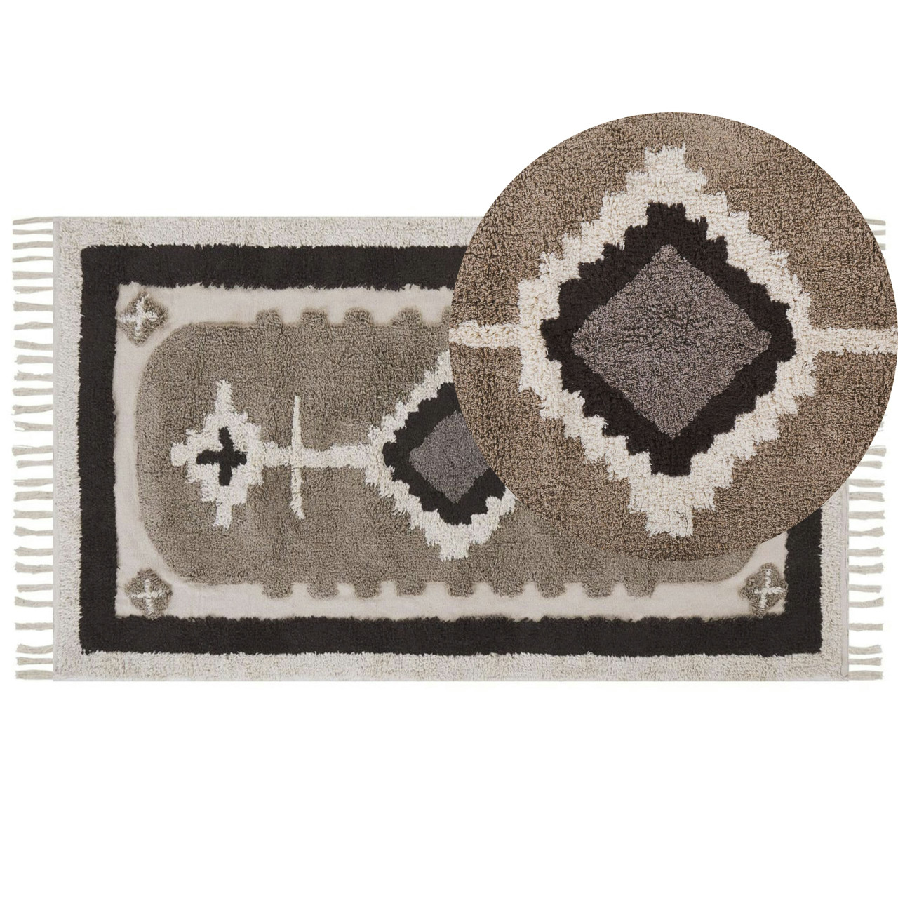 Alfombra tradicional de algodón con flecos Geyve crema