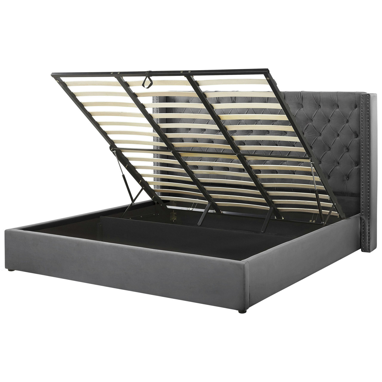 Cama de matrimonio Lubbon en terciopelo gris con almacenaje