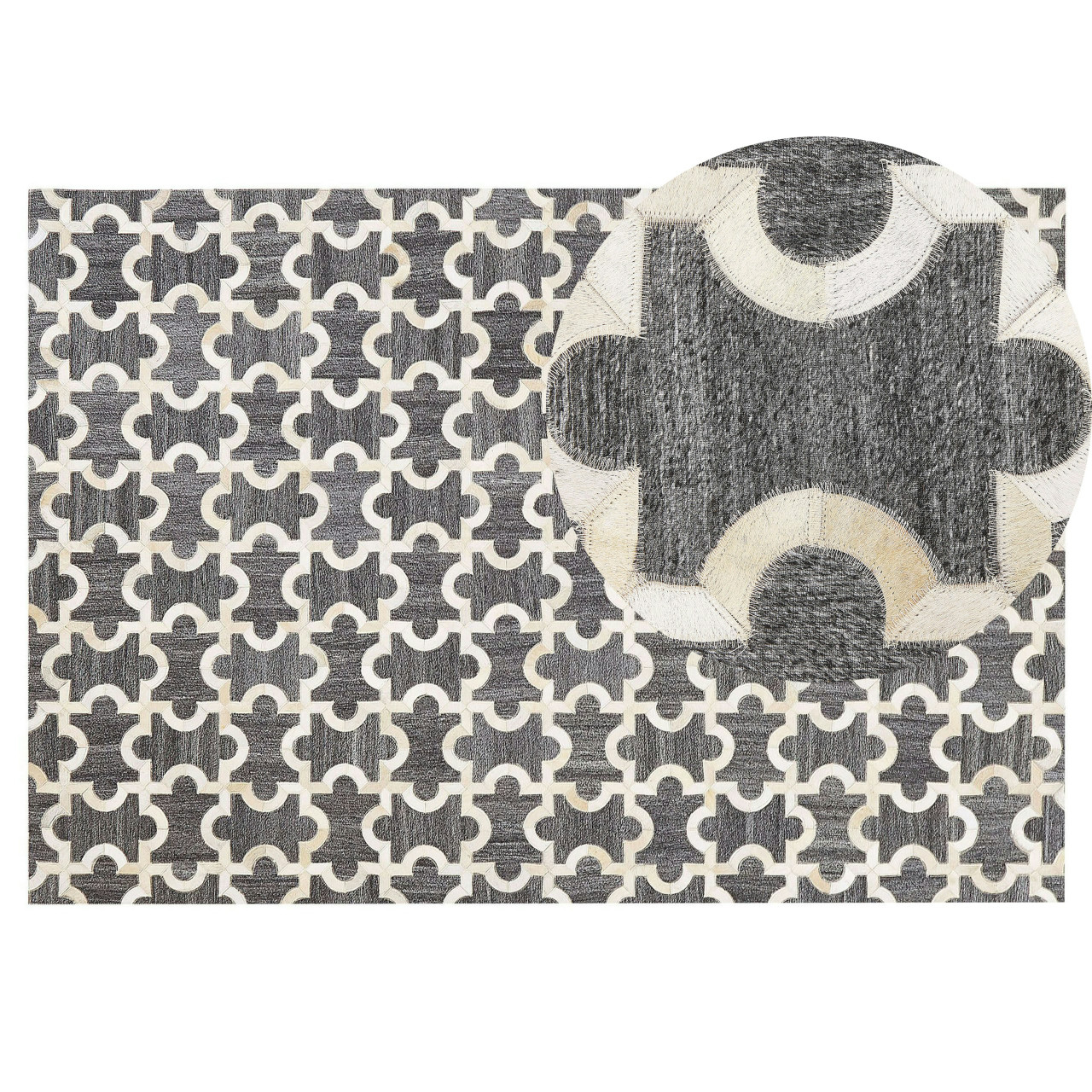 Yedisu patchwork rug in jacquard with cowhide details