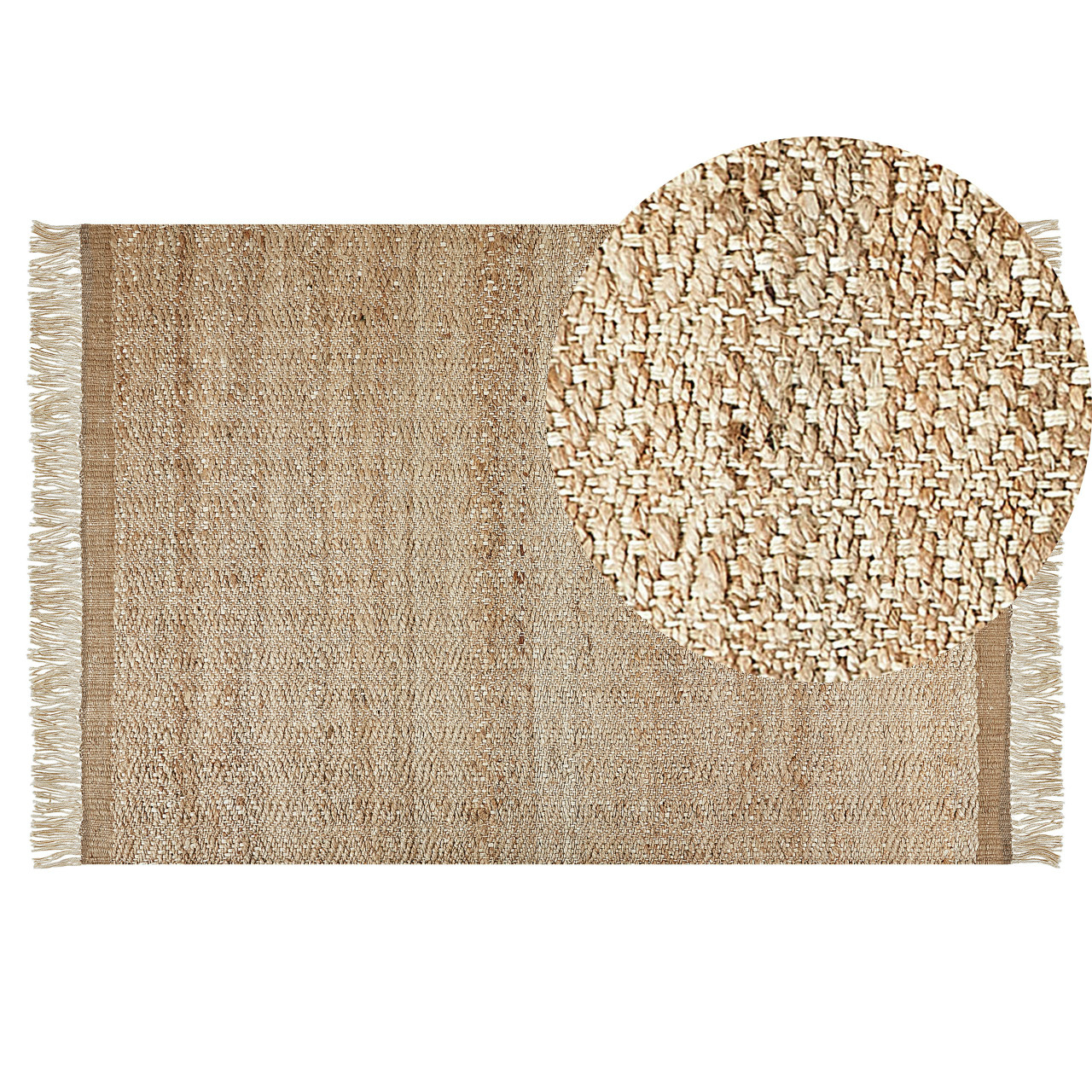 Tapete Com Borlas De Estilo Boho Beliani Abana De Juta Creme 140x200