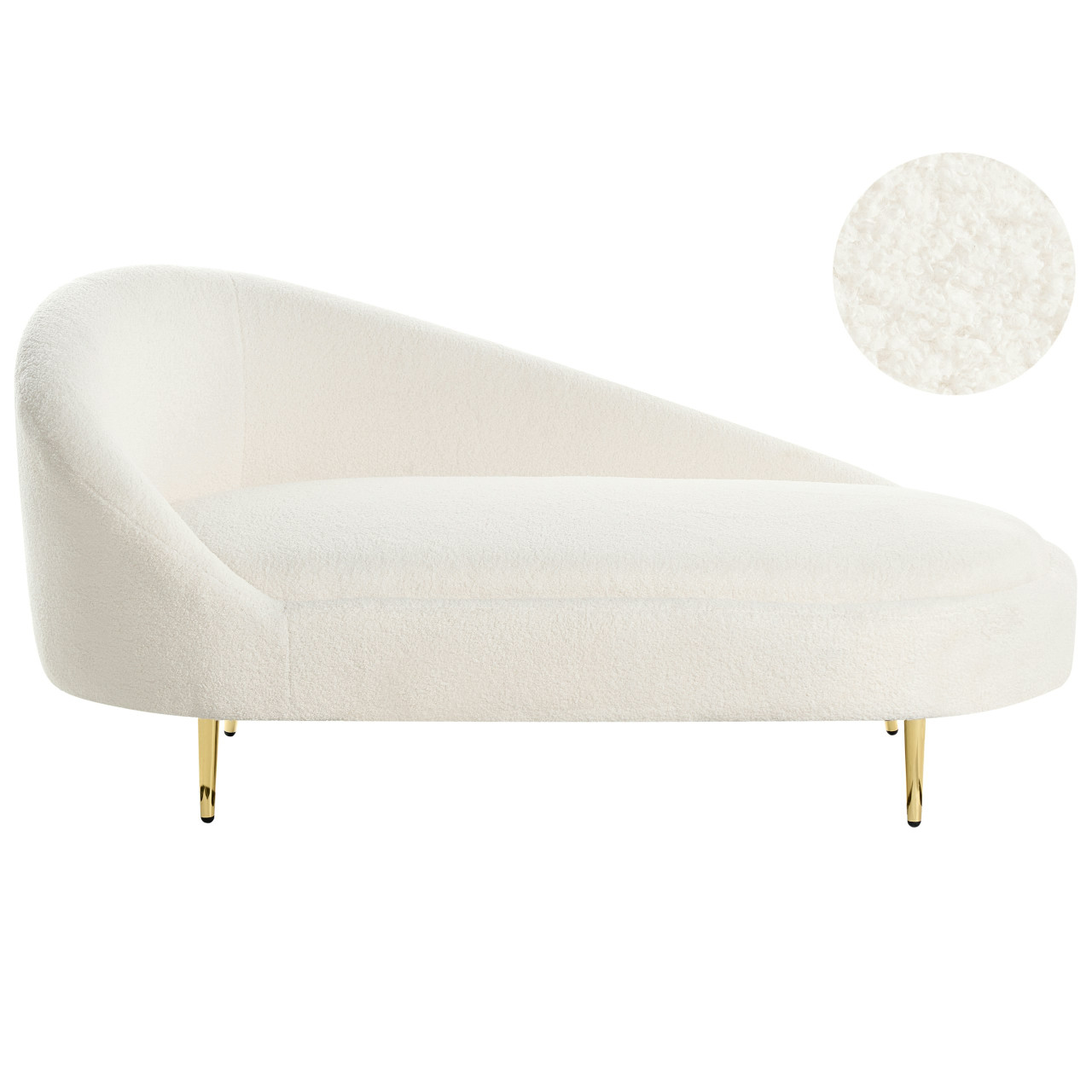 Valreas chaise lounge in white bouclé with gold metal legs