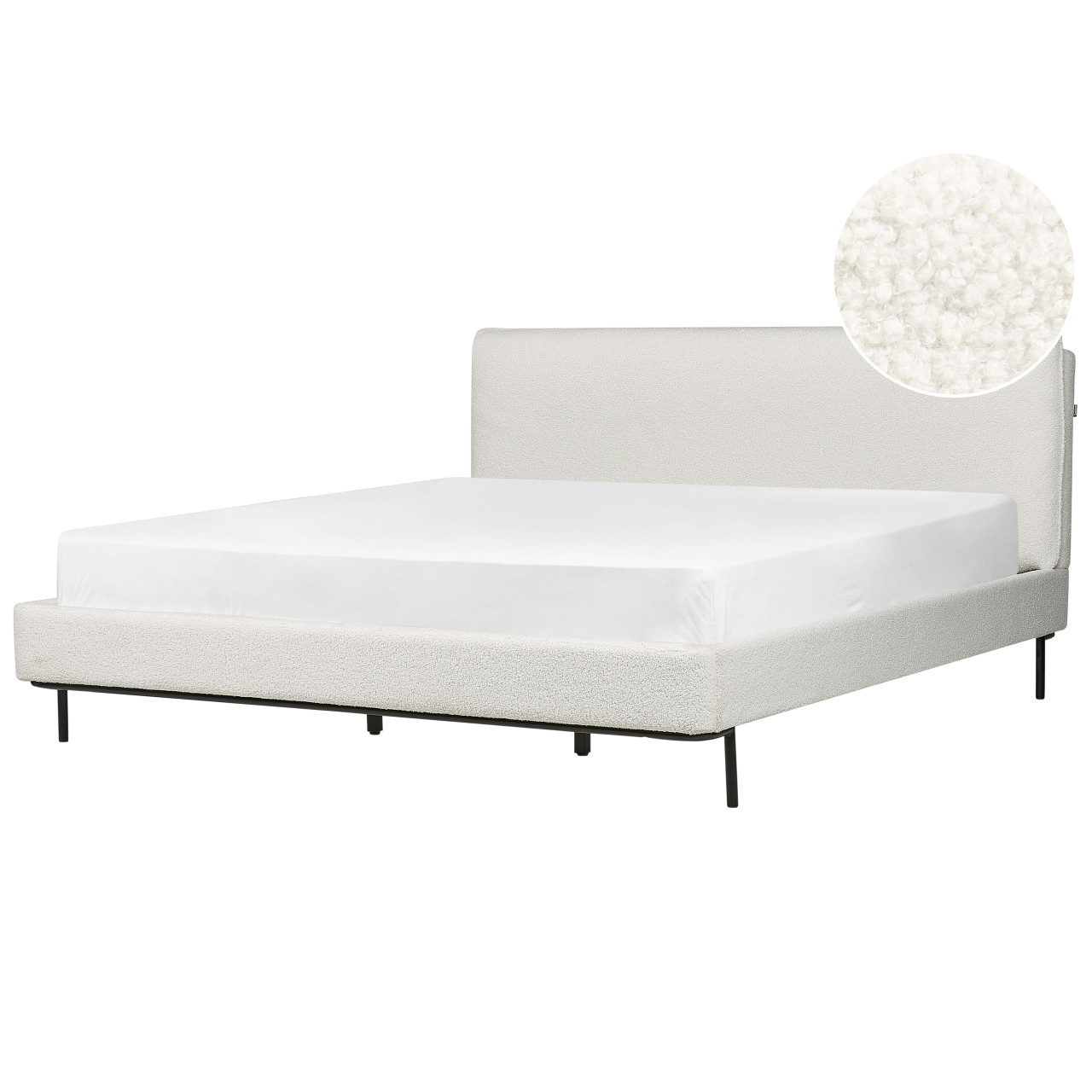 Cama de matrimonio Corio bouclé blanco con base metálica