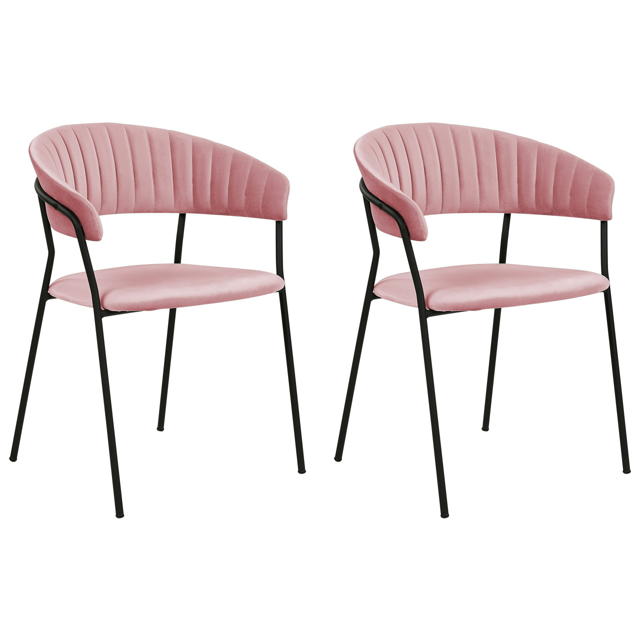 Conjunto De 2 Cadeiras De Refeição Modernas Beliani Mariposa De Veludo Rosa 55x55x78