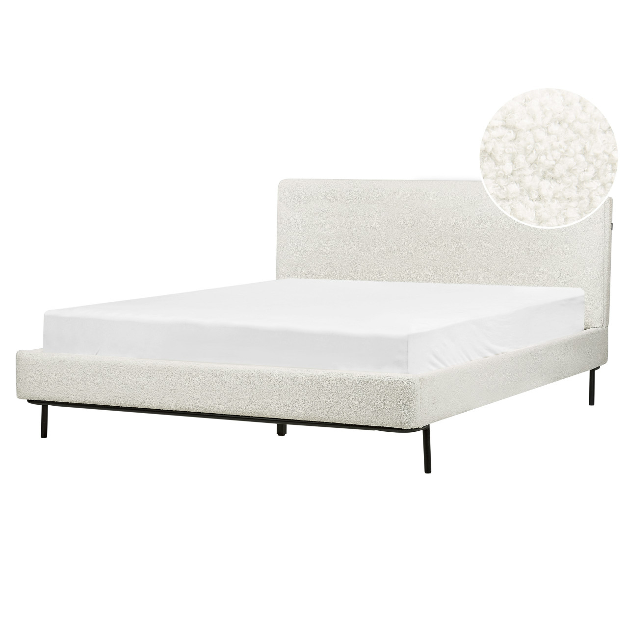 Double bed Corio bouclé white with slatted base