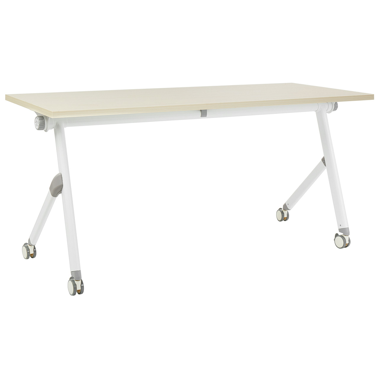 Mesa plegable con ruedas, tablero de derivado de madera y estructura de acero