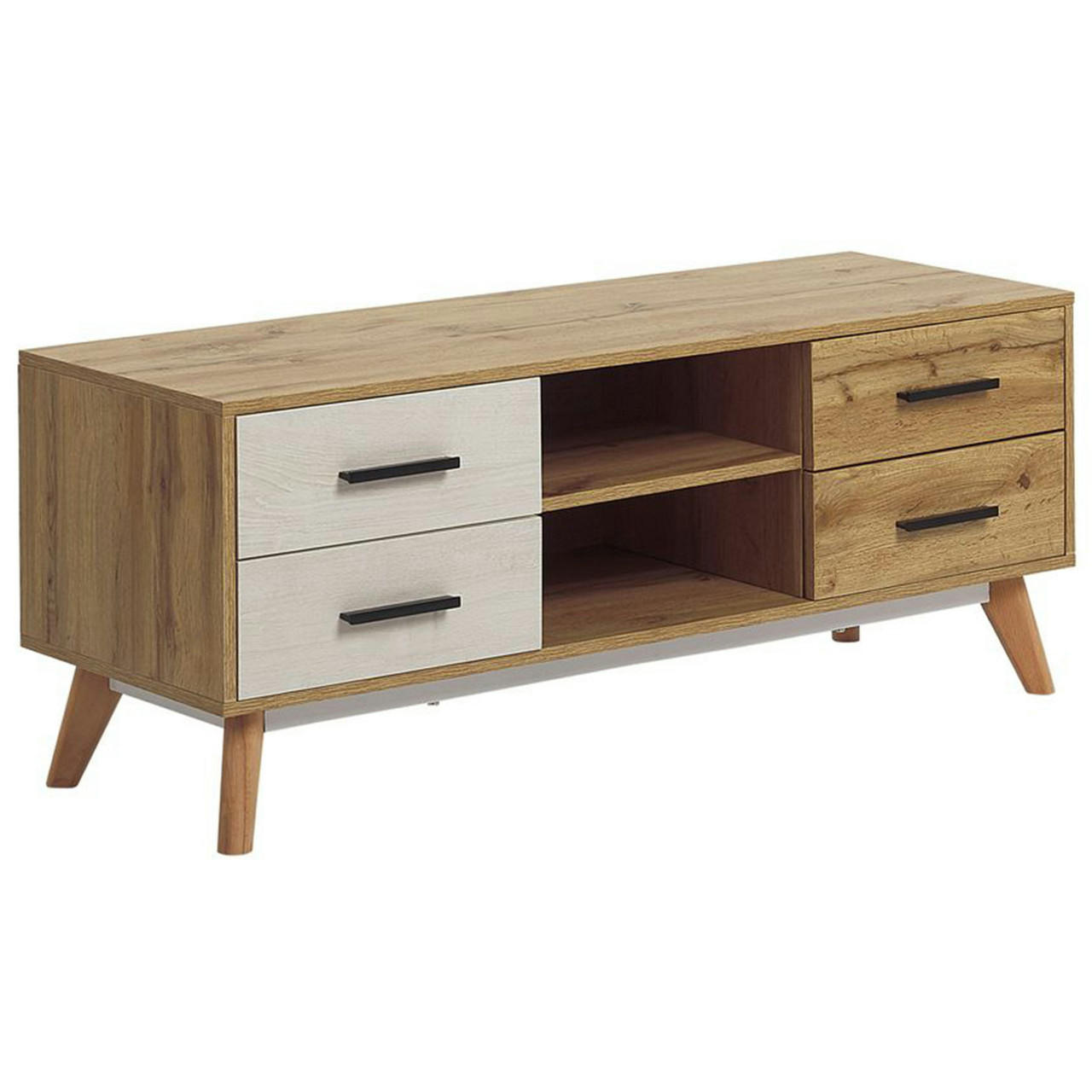 Florida TV cabinet in MDF with light wood veneer and beech legs