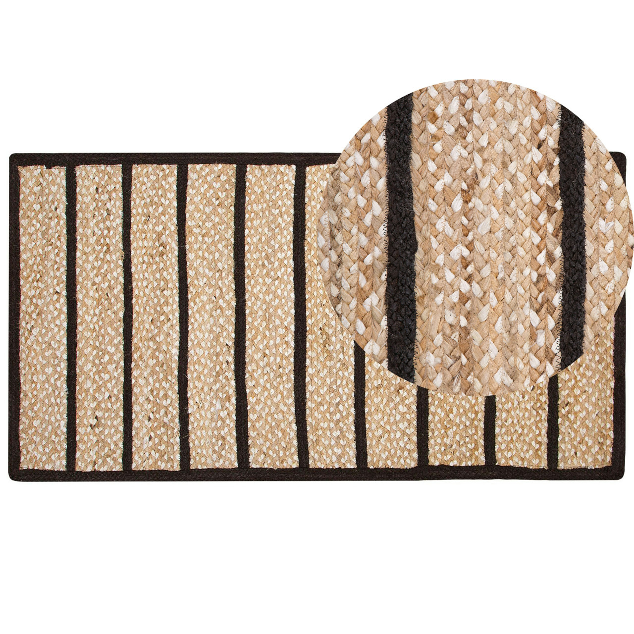 Alfombra rectangular Karadona de yute y algodón crema