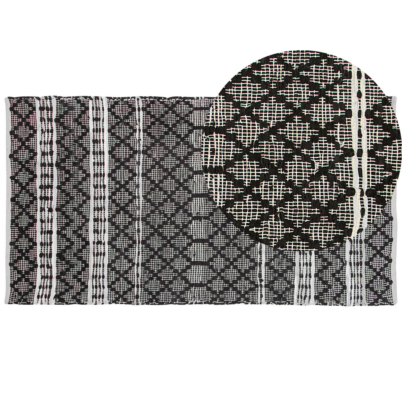 Fehimli modern leather and cotton rug rectangular black