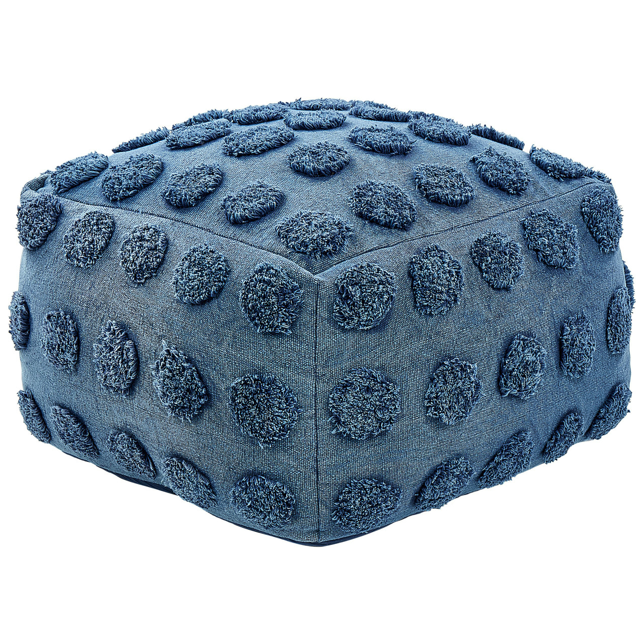 Vishvi cotton pouf with tufted dot pattern blue