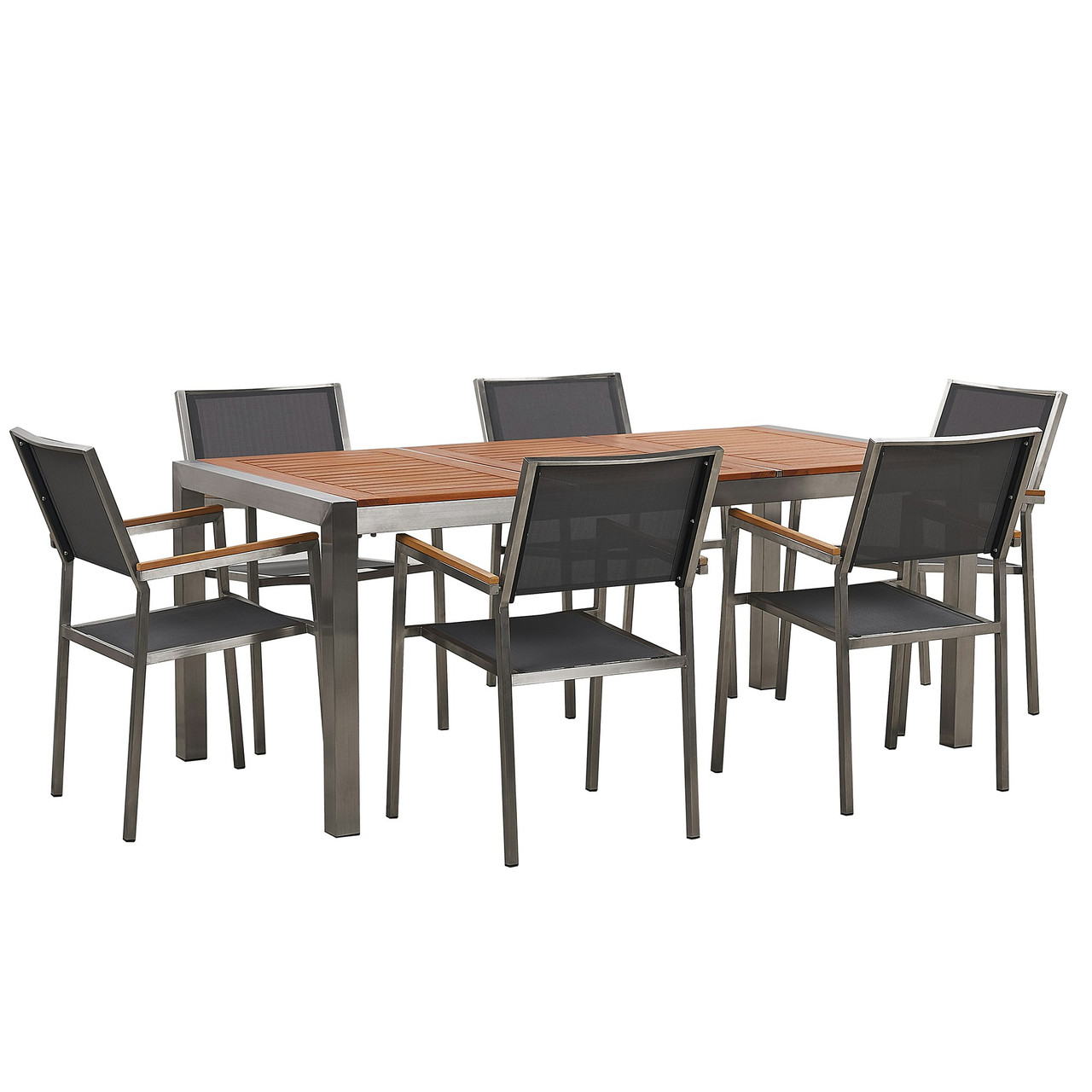 Conjunto de comedor exterior Grosseto acero inoxidable y eucalipto