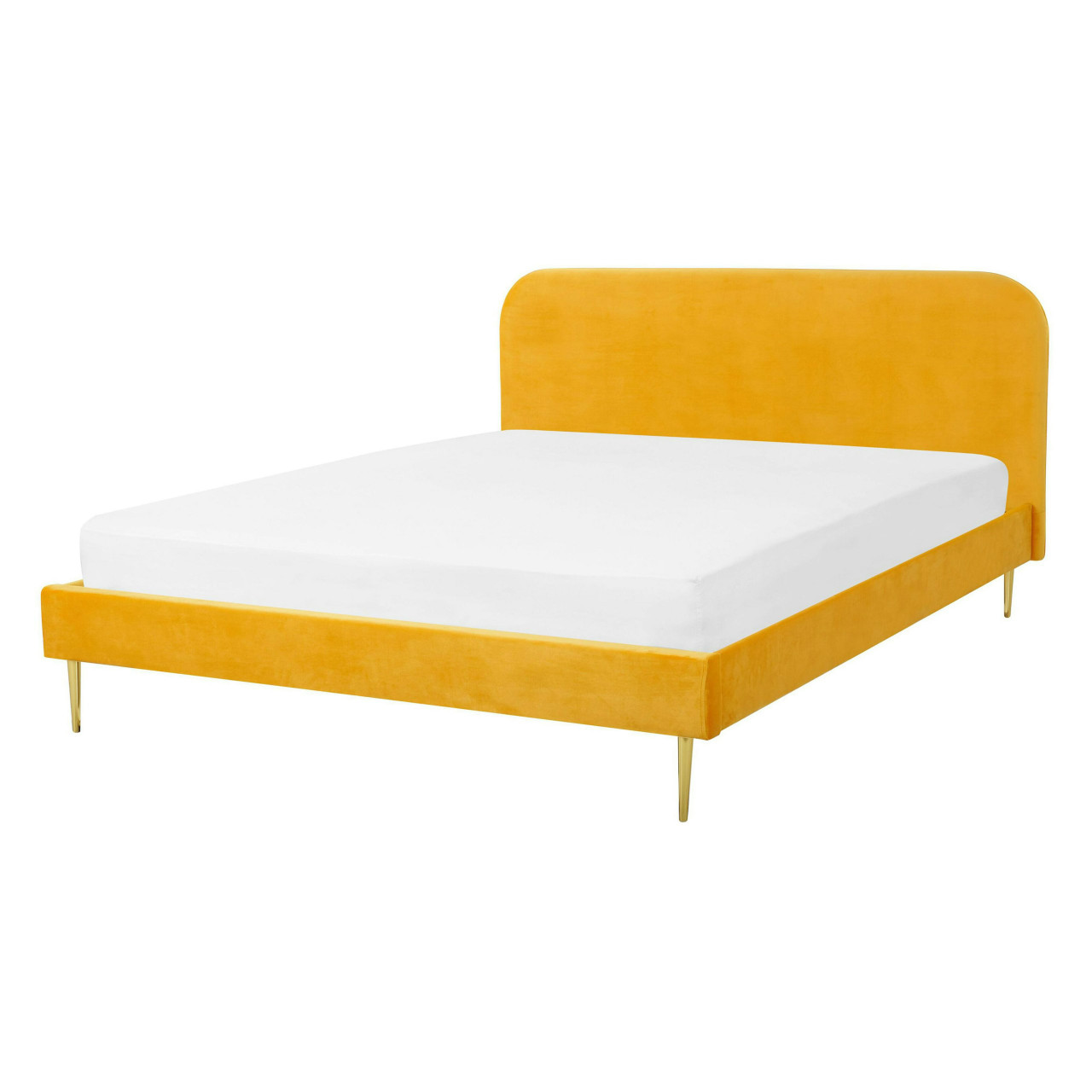 Flayat velvet upholstered double bed yellow