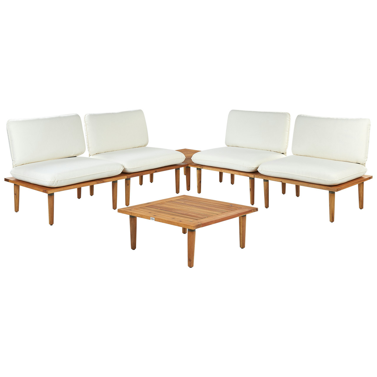 Conjunto lounge Frascati en madera de acacia certificada con cojines blanco