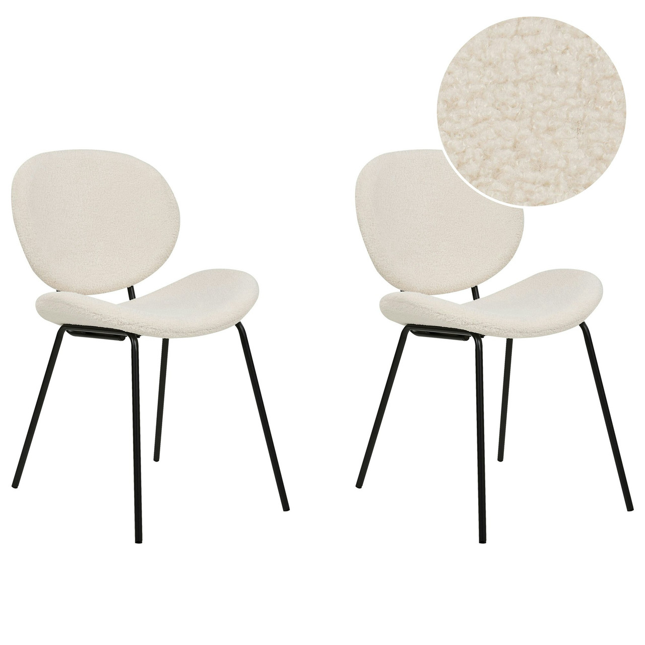 Luana dining chair set in white bouclé, set of 2