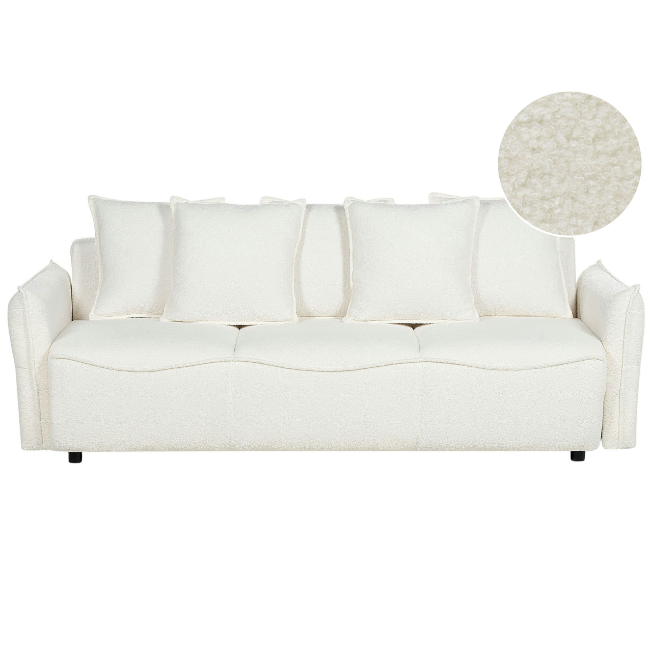 Sofá Convertível Com Arrumação Beliani Krama De Bouclé Branco 225x99x87
