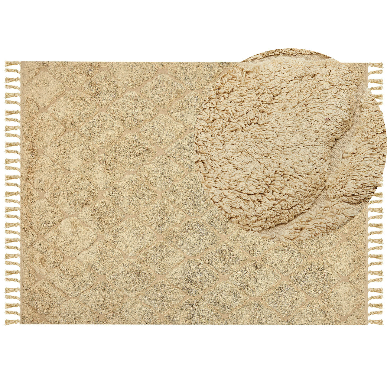 Boho Sanliurfa Cotton Rug with Tassels Cream