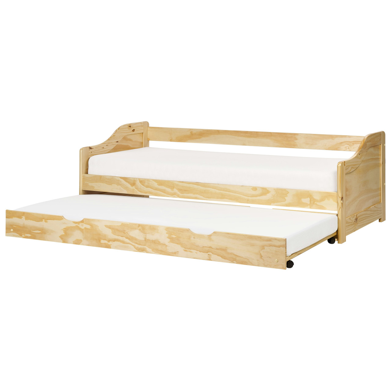 Double bed with pull-out trundle in light pine Luneray