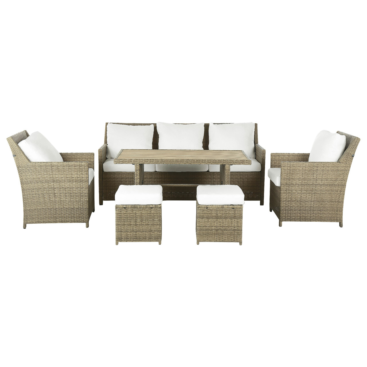 Fonti outdoor lounge set in synthetic rattan with table and pouffes
