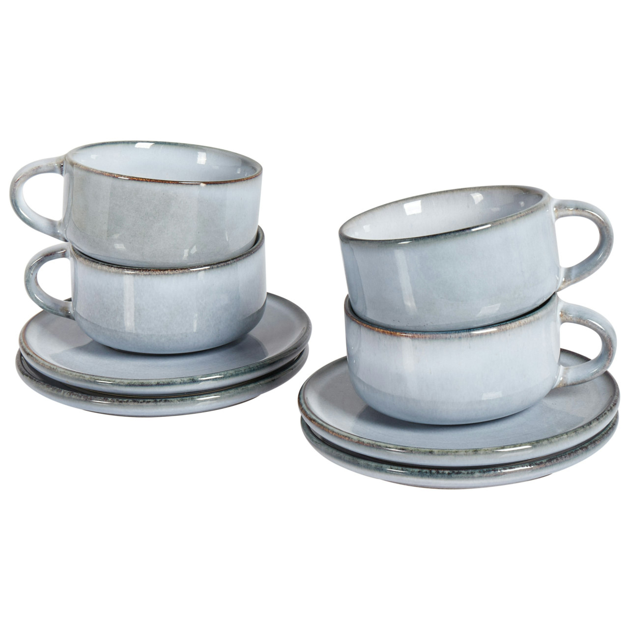 Set of 4 Stoneware Cups with Saucers Juniper light blue