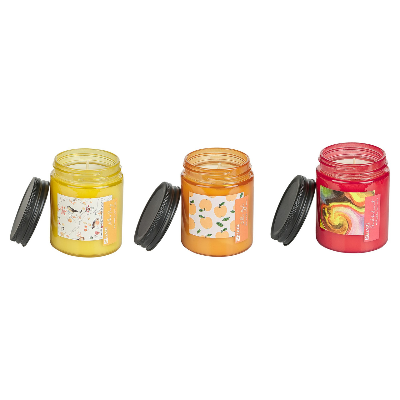 Fruity Bloom scented soy wax candle set in glass jars