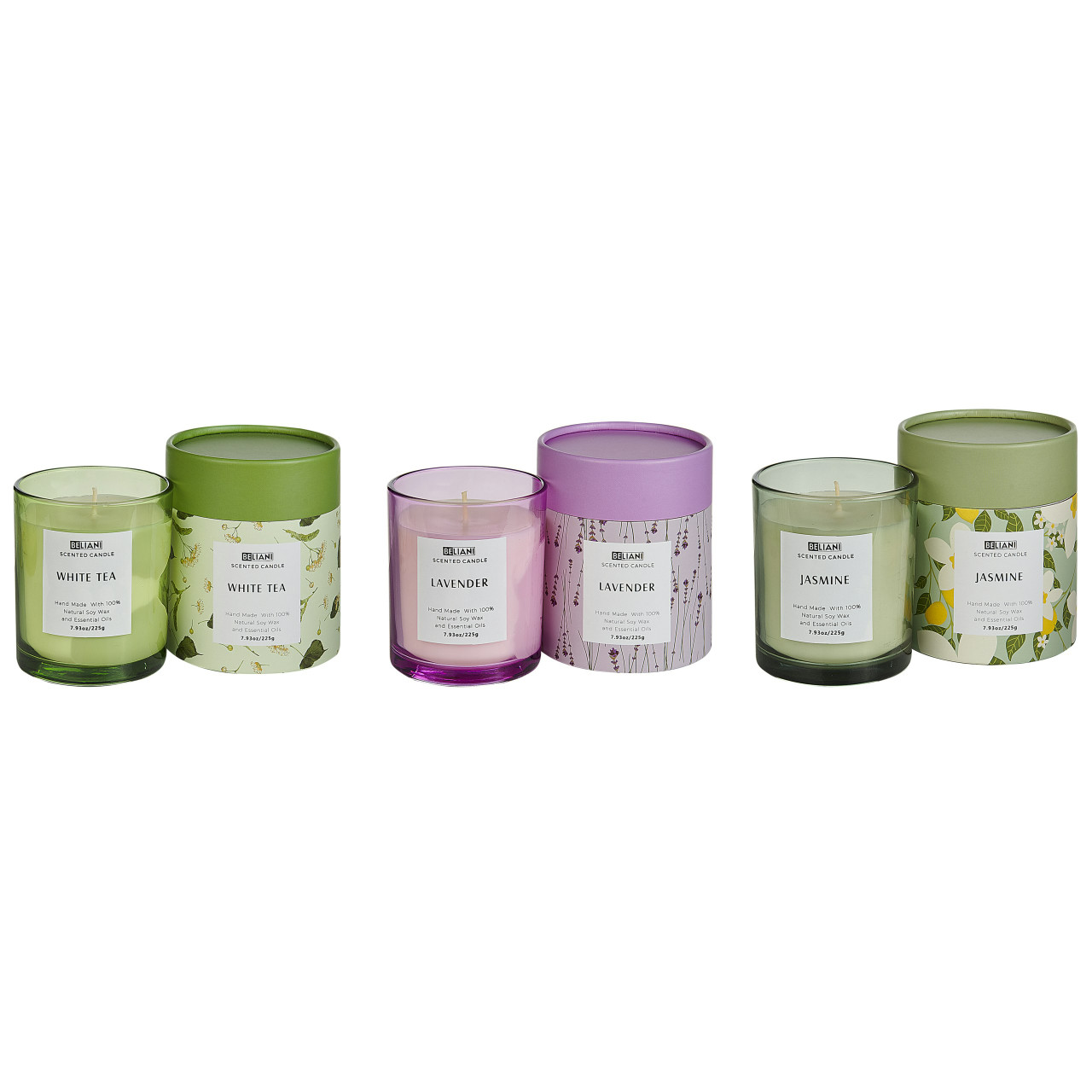 Conjunto 3 Velas Aromáticas Cera de Soja Verde