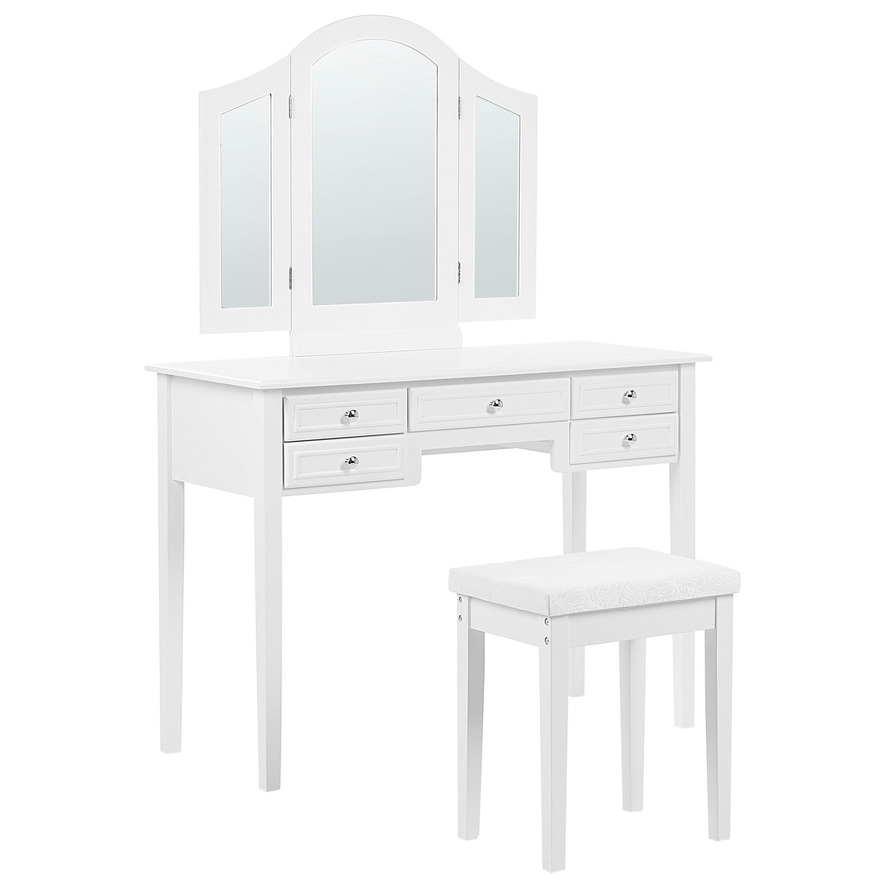 Tocador Lumiere en MDF blanco con espejo y taburete