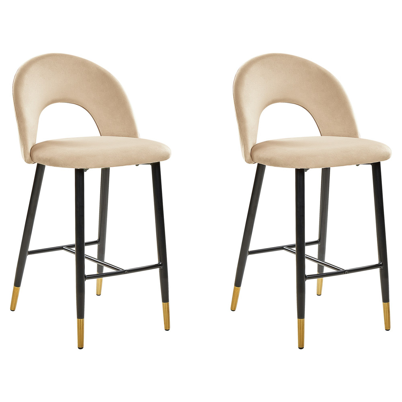 Conjunto De 2 Bancos De Bar Beliani Falton De Veludo Creme 48x49x98