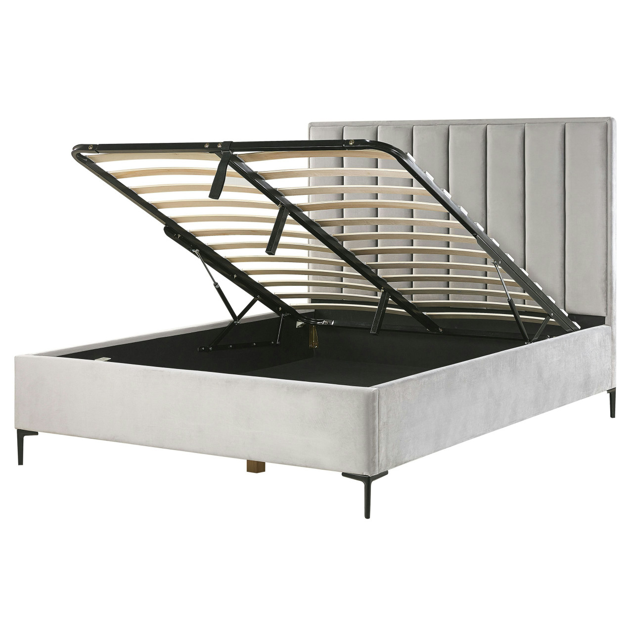 Sezanne velvet grey double bed with lift-up storage