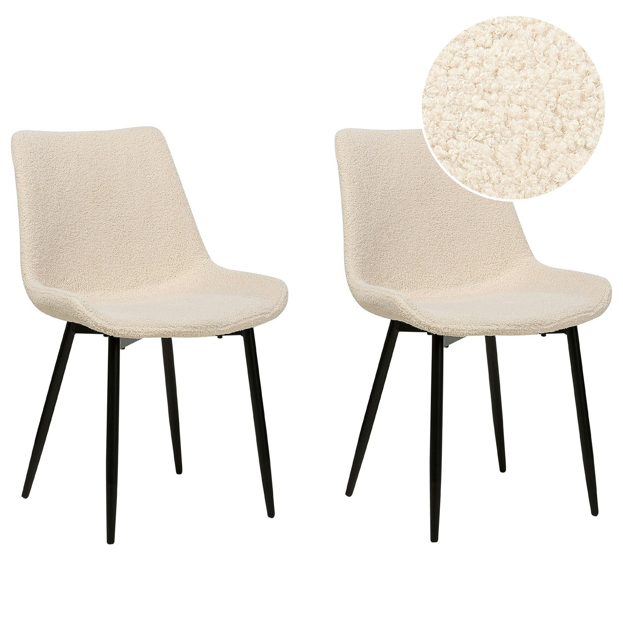 Cadeiras Estofadas Em Bouclé Com Apoios De Braços Beliani Avilla De Bouclé Creme 51x59x82