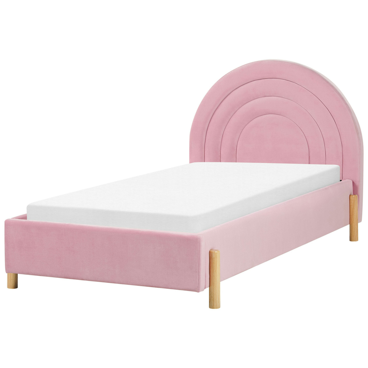 Cama infantil Anet de terciopelo con cabecero redondeado