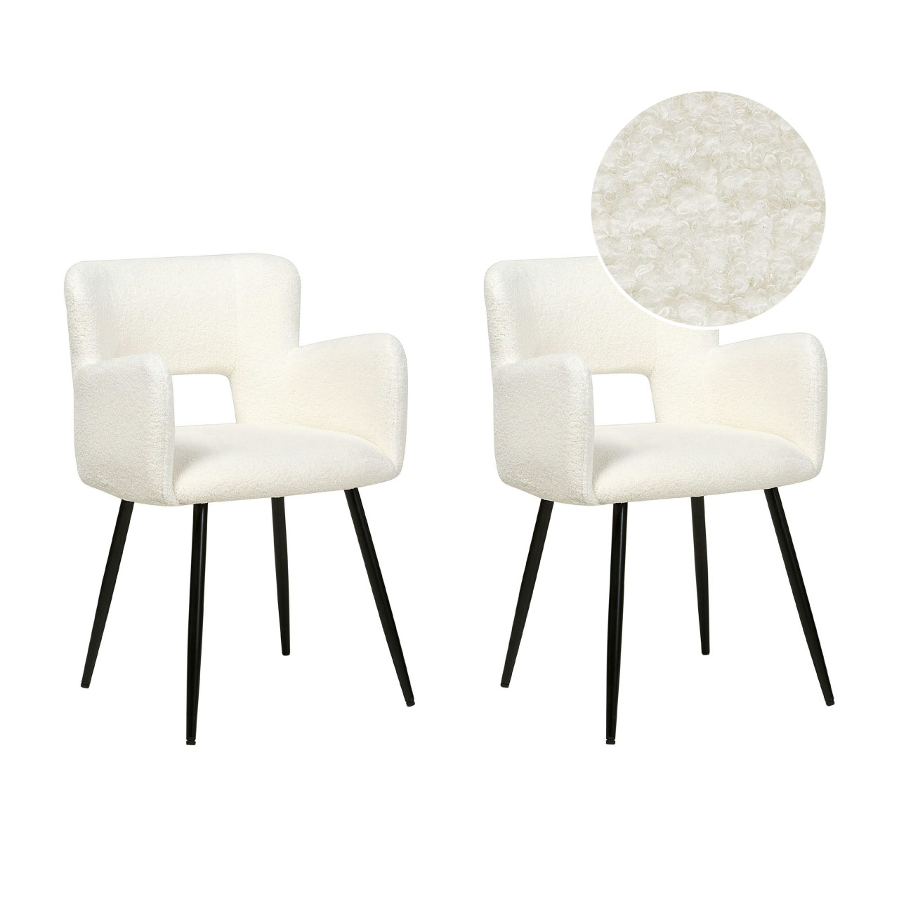 Conjunto de 2 Sillas de Comedor con Brazos Bouclé Blanco