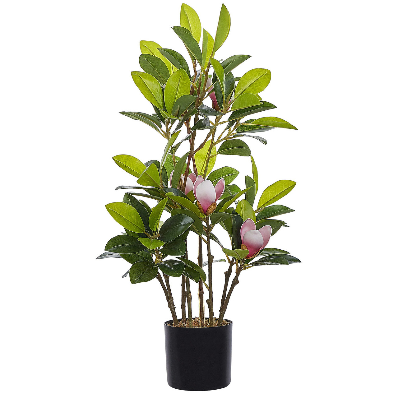 Planta artificial magnolia en maceta sintética verde
