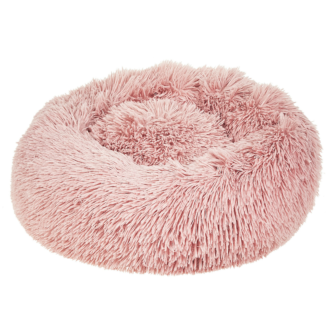 Cama donut redonda de imitación de piel rosa
