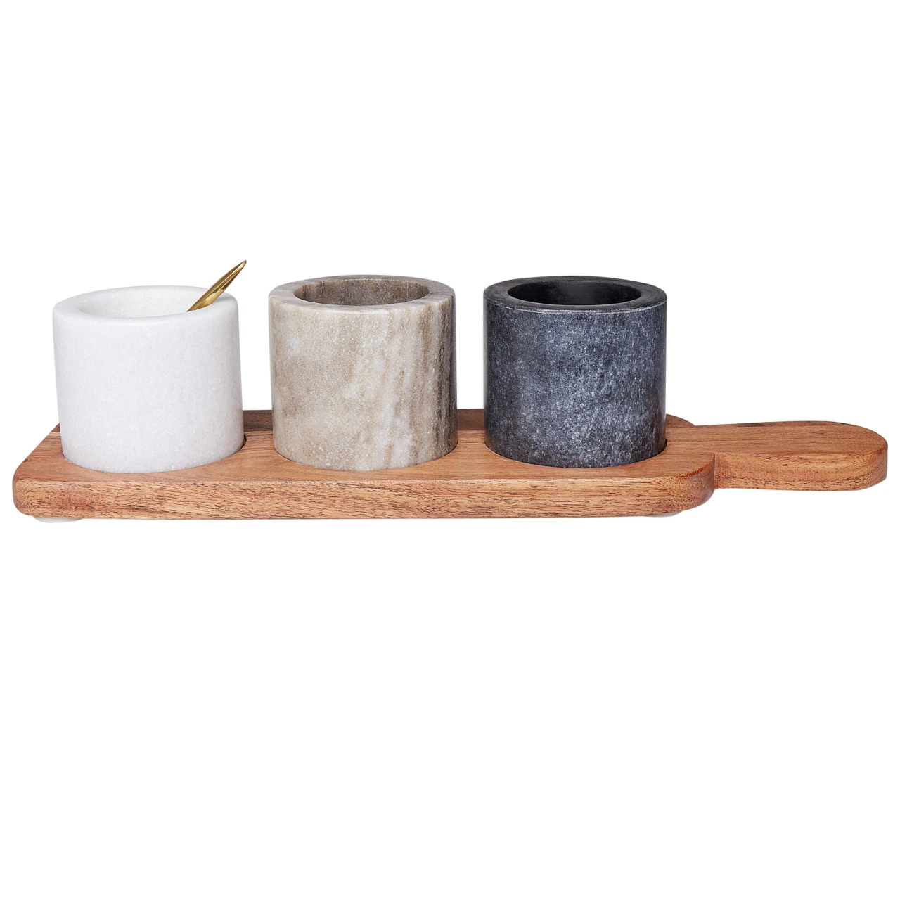 Conjunto de 3 Cuencos de Mármol con Bandeja de Acacia