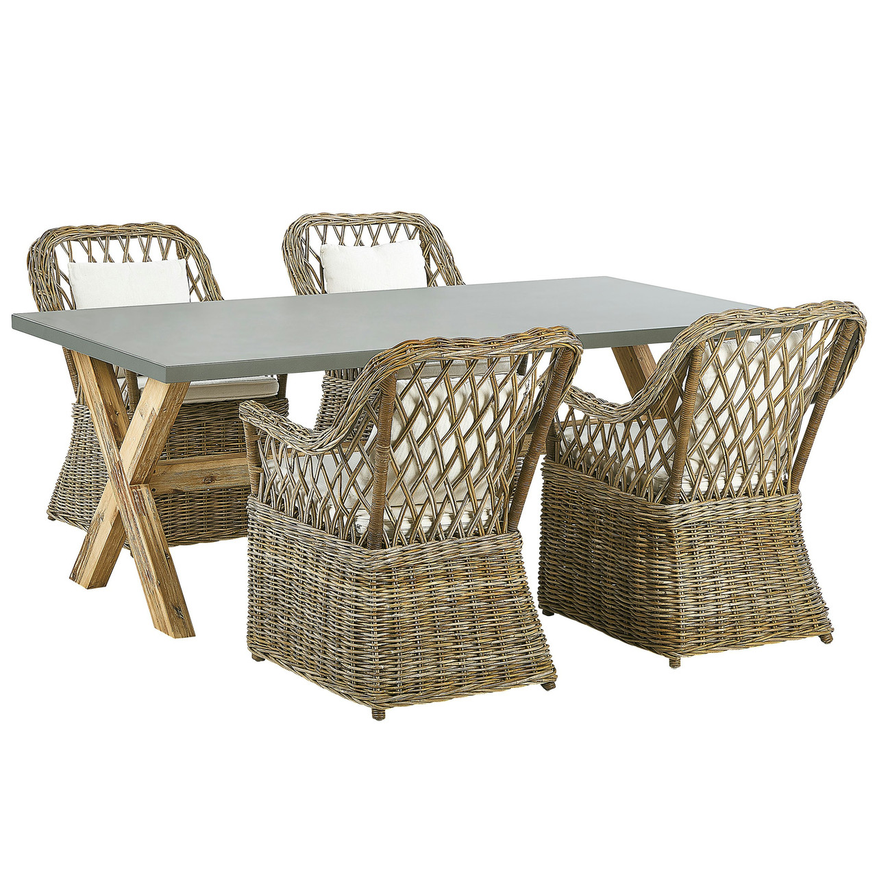 Conjunto de comedor exterior Maros/Olbia mesa de fibra de cemento con sillas de ratán natural