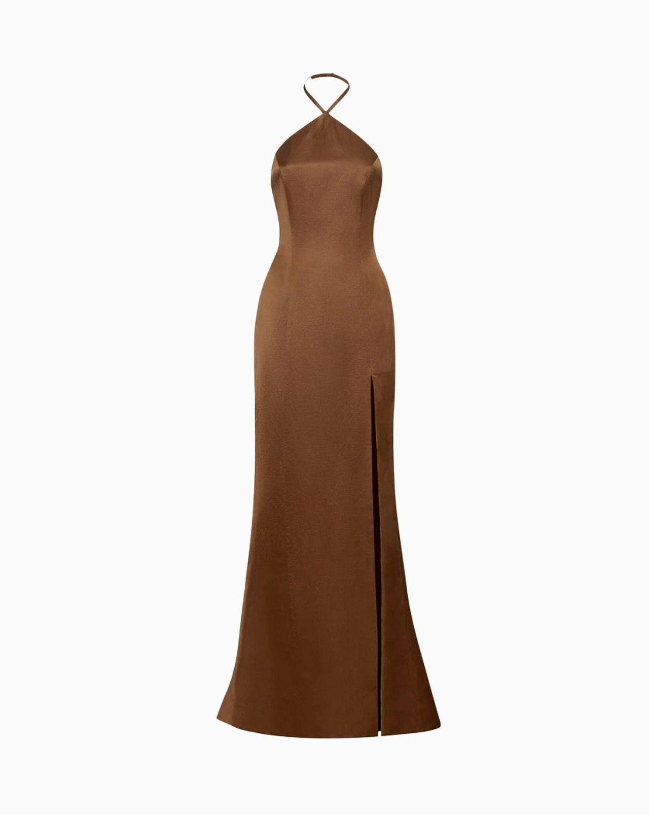 Long slim dress with American neckline and side slit