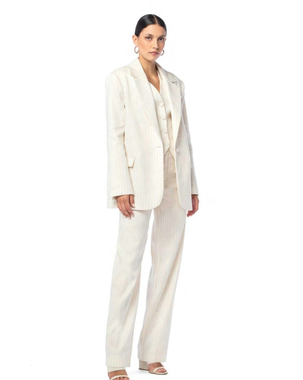 Striped trousers in mixed linen fabric