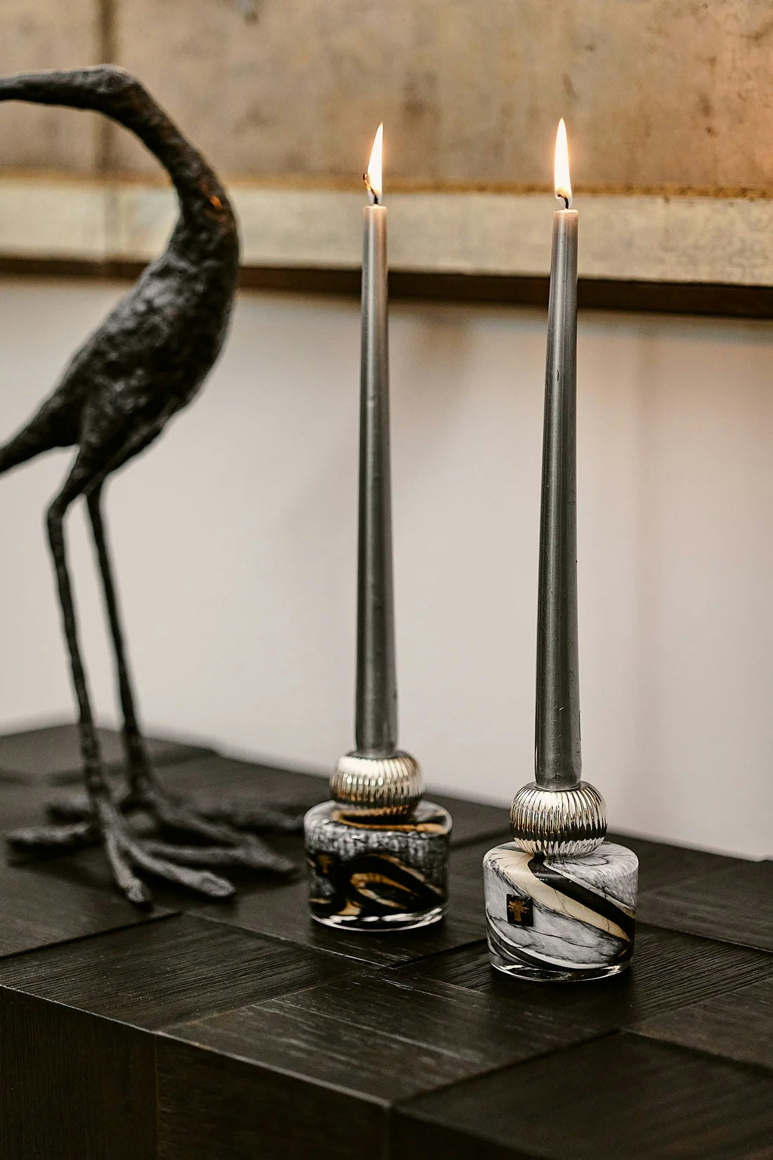Candelabros Stones Marble Twins en vidrio soplado