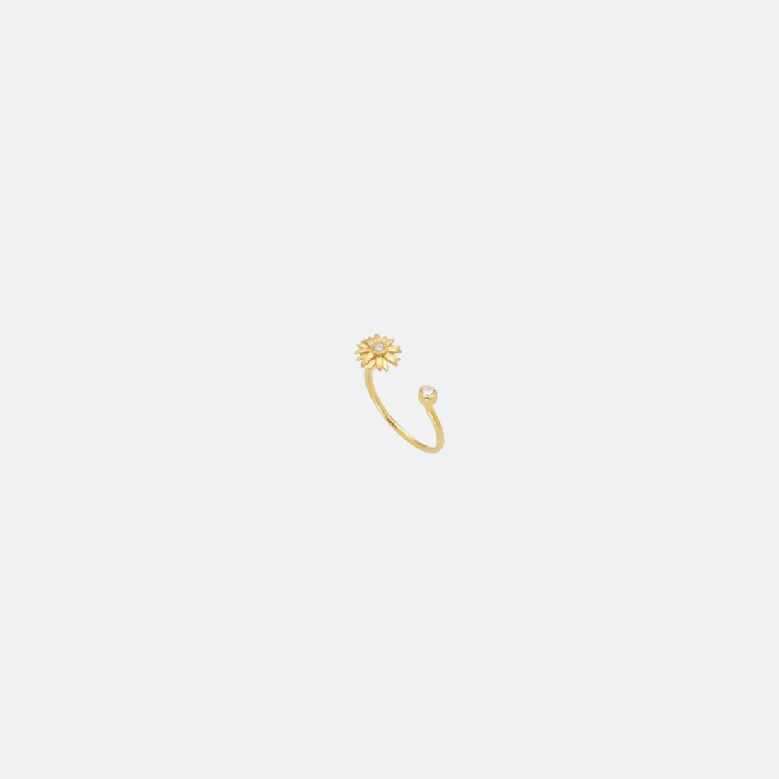 Anillo abierto margarita en plata 925 con baño de oro 24k