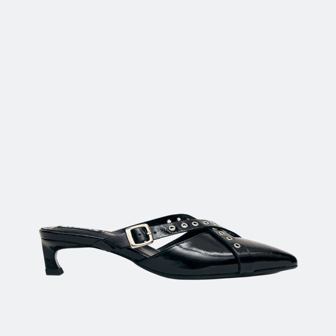 Zyra Onix Black Leather Mules