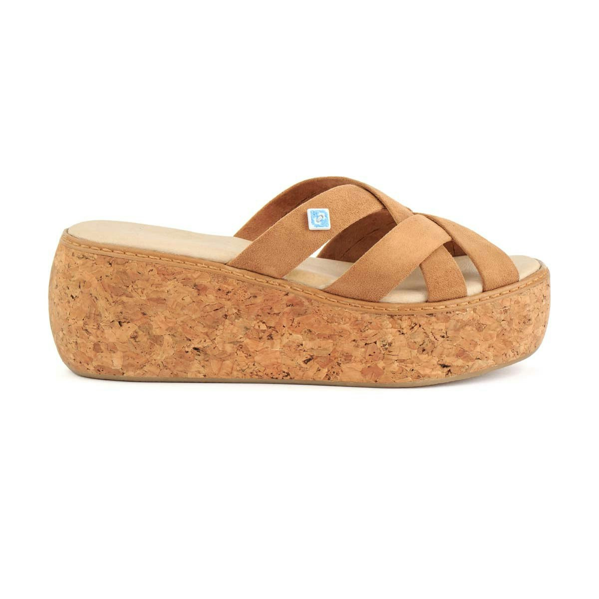 Cuña tiras trenzadas tejido reciclado camel