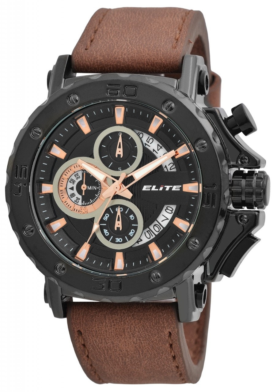 Men's chronograph watch with metal case and mineral glass