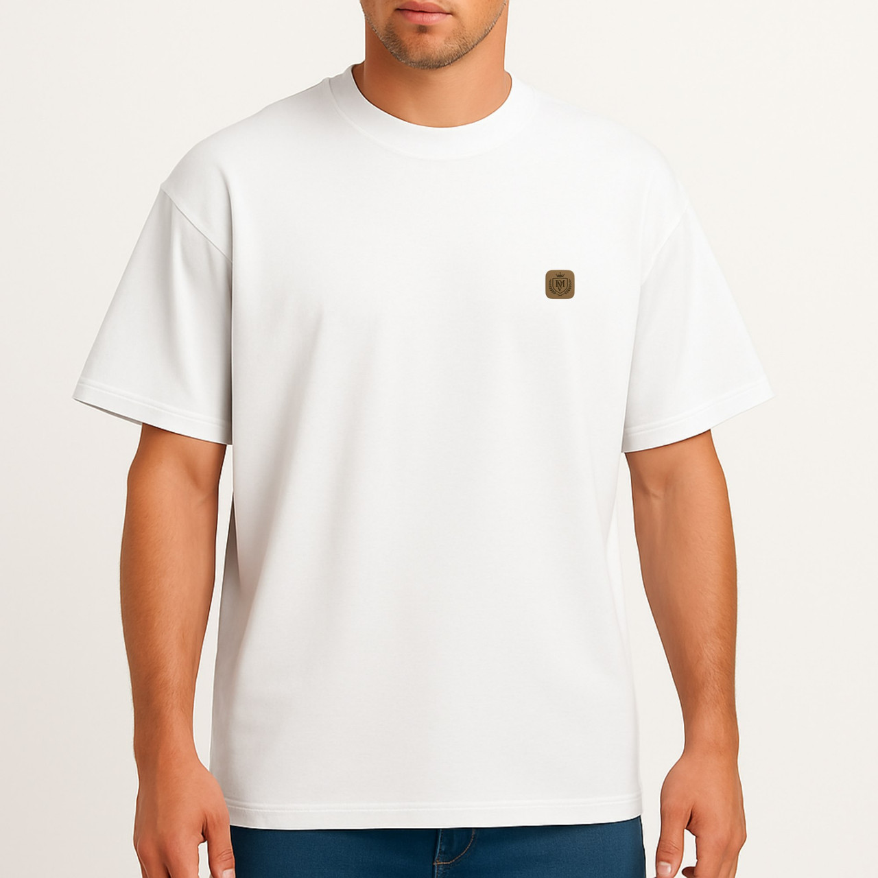 Oversized cotton ribbed crew neck T-shirt