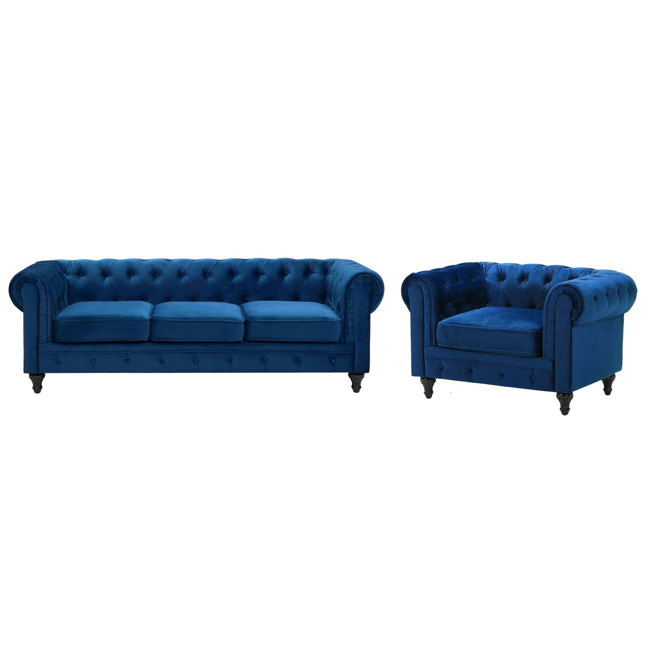 Chesterfield sofa set in blue velvet